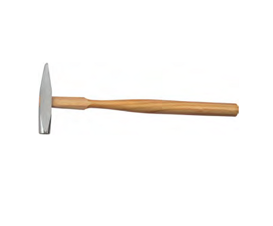 MSA04.020 Watchmakers hammer for riveting with steel head, flat and round shape (Ø
10 mm) on one side and "V" shape (width 2 mm) on the other.
Delivered with a wooden handle.
Size: HEAD L75 / TOTAL L230 mm