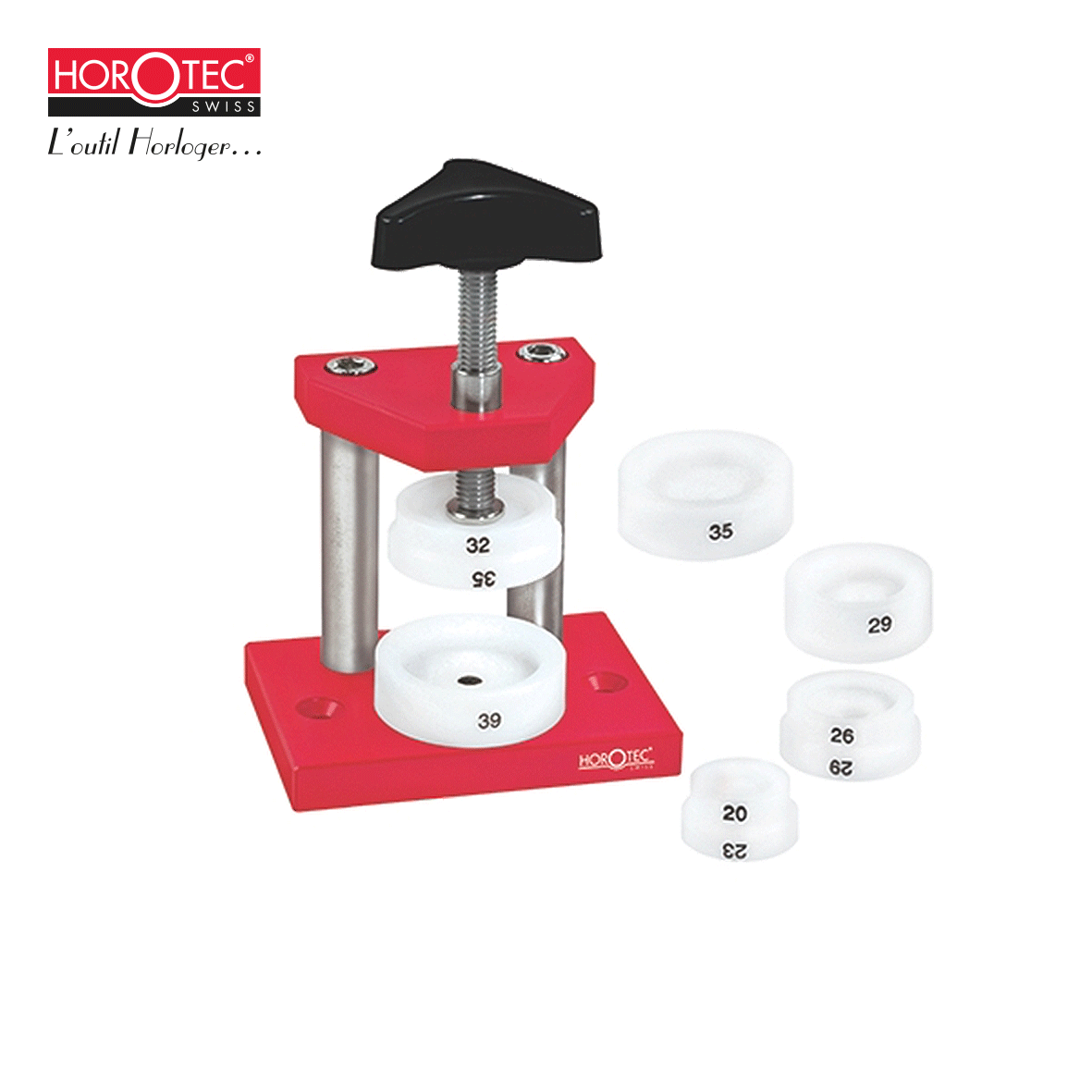 MSA07.110 HOROTEC® PRESS FOR CLOSING CASES WITH SNAP-ON BACKS, WITH 6 SNAP-ON DIES MSA07.111