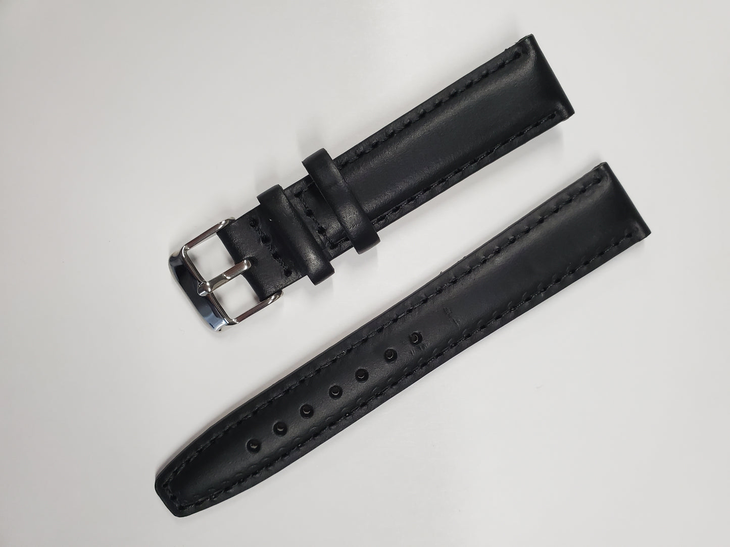 Black Leather Strap with Black Stitching and Steel Buckle