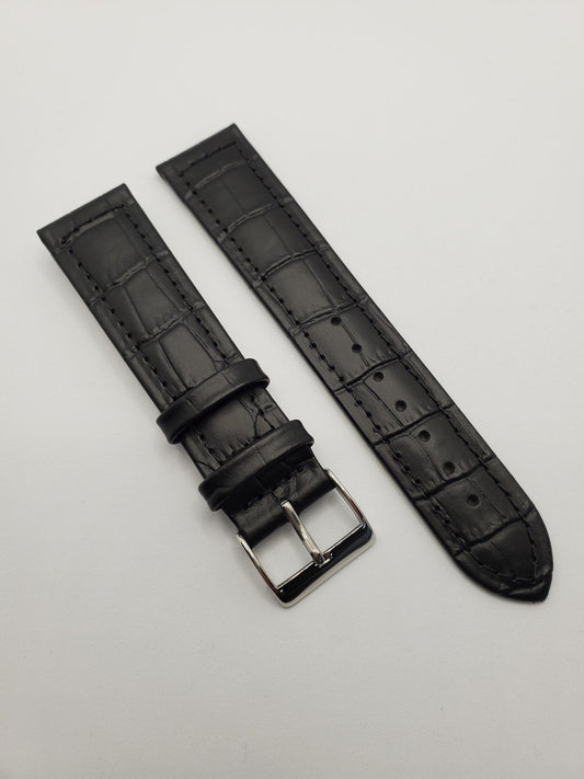 Alligator Grain Leather Strap with Steel Buckle