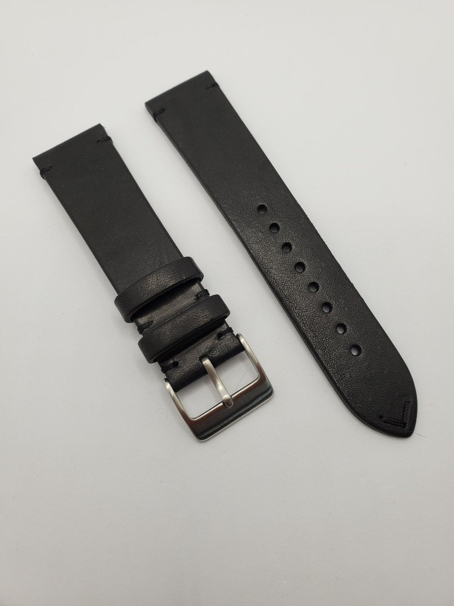 Classic Vintage Leather Strap with Accent Stitching and Steel Buckle (Avail. Black, Brown, Light Brown)