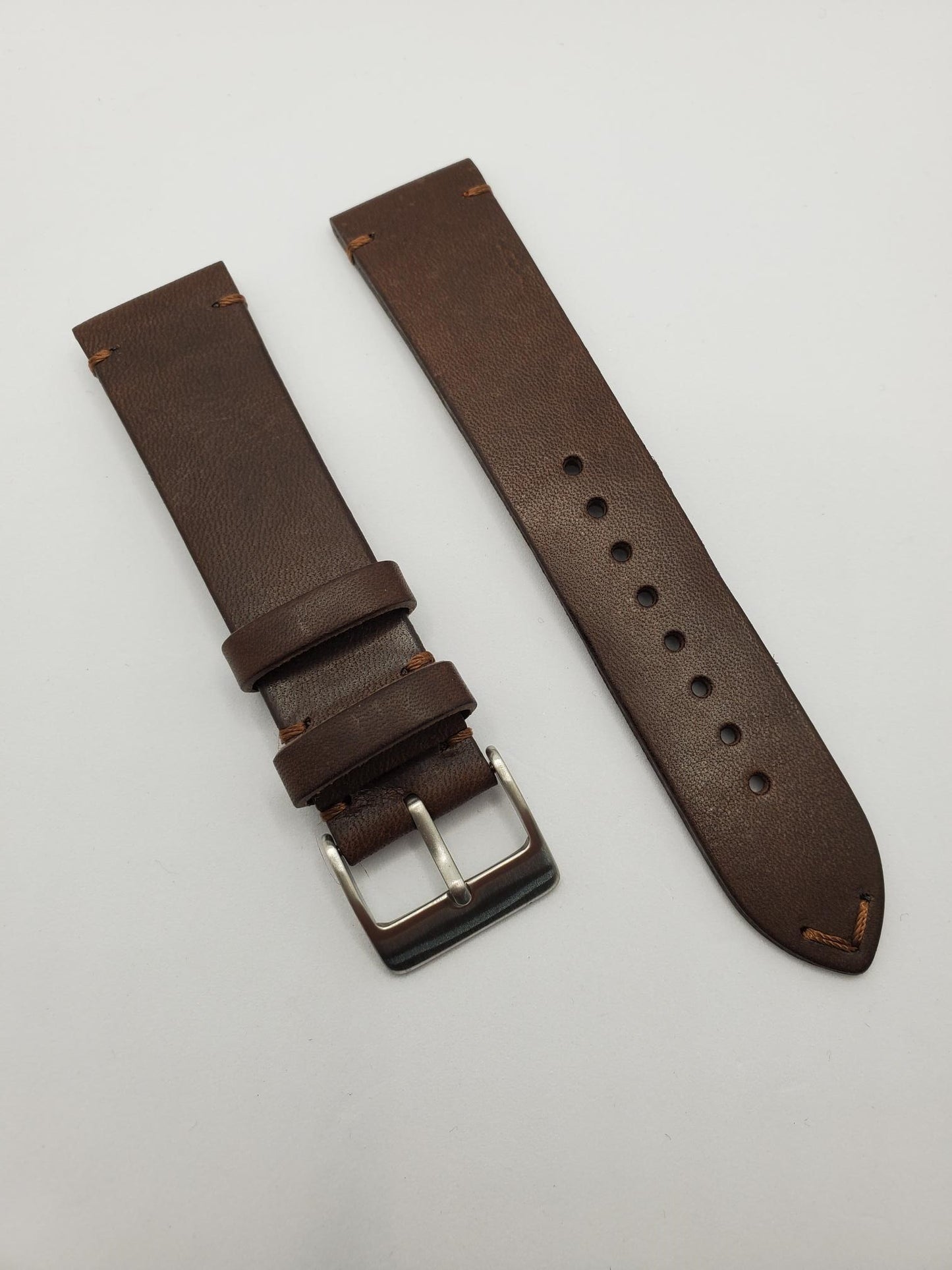 Classic Vintage Leather Strap with Accent Stitching and Steel Buckle (Avail. Black, Brown, Light Brown)