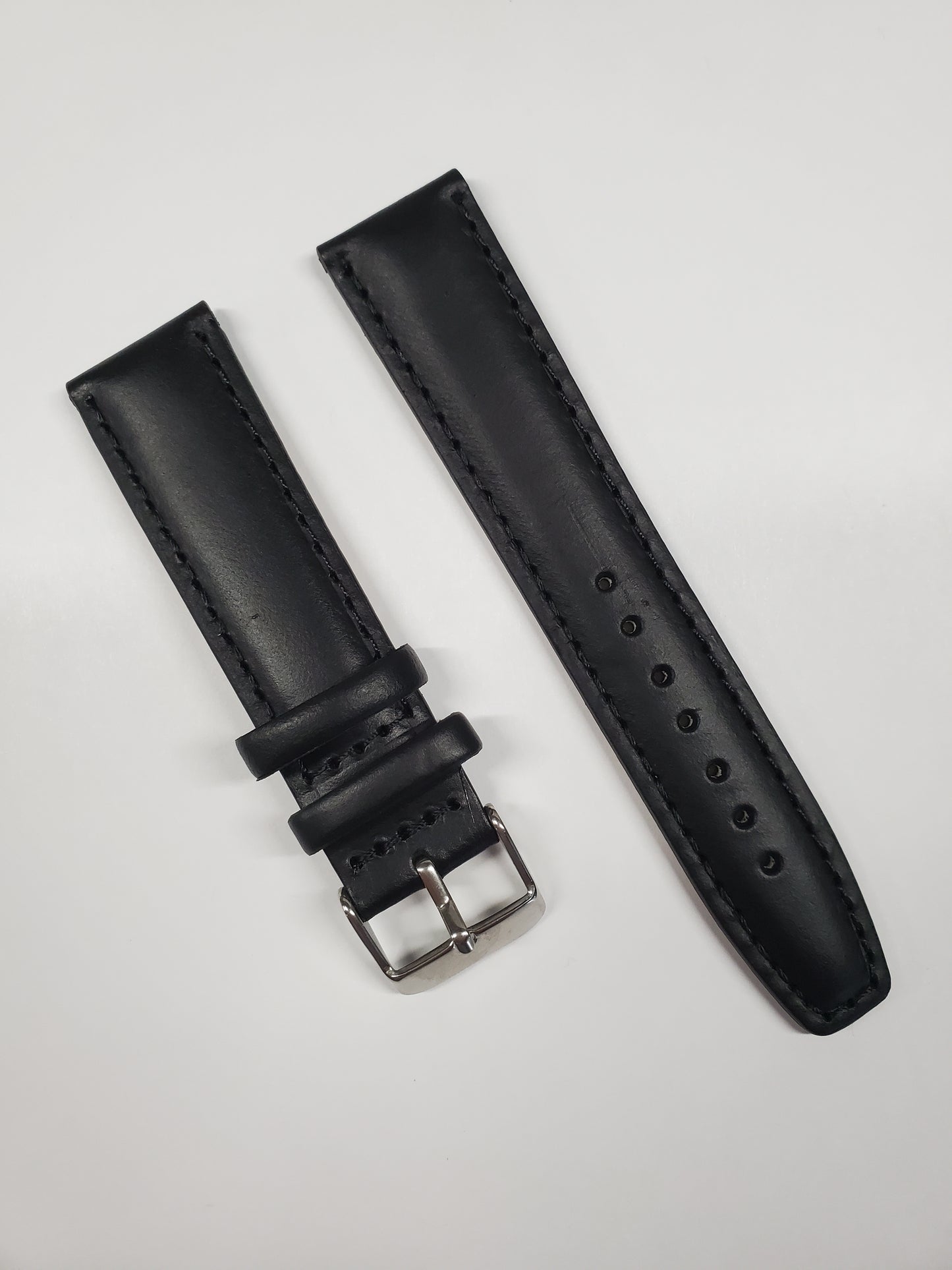 Black Leather Strap with Black Stitching and Steel Buckle