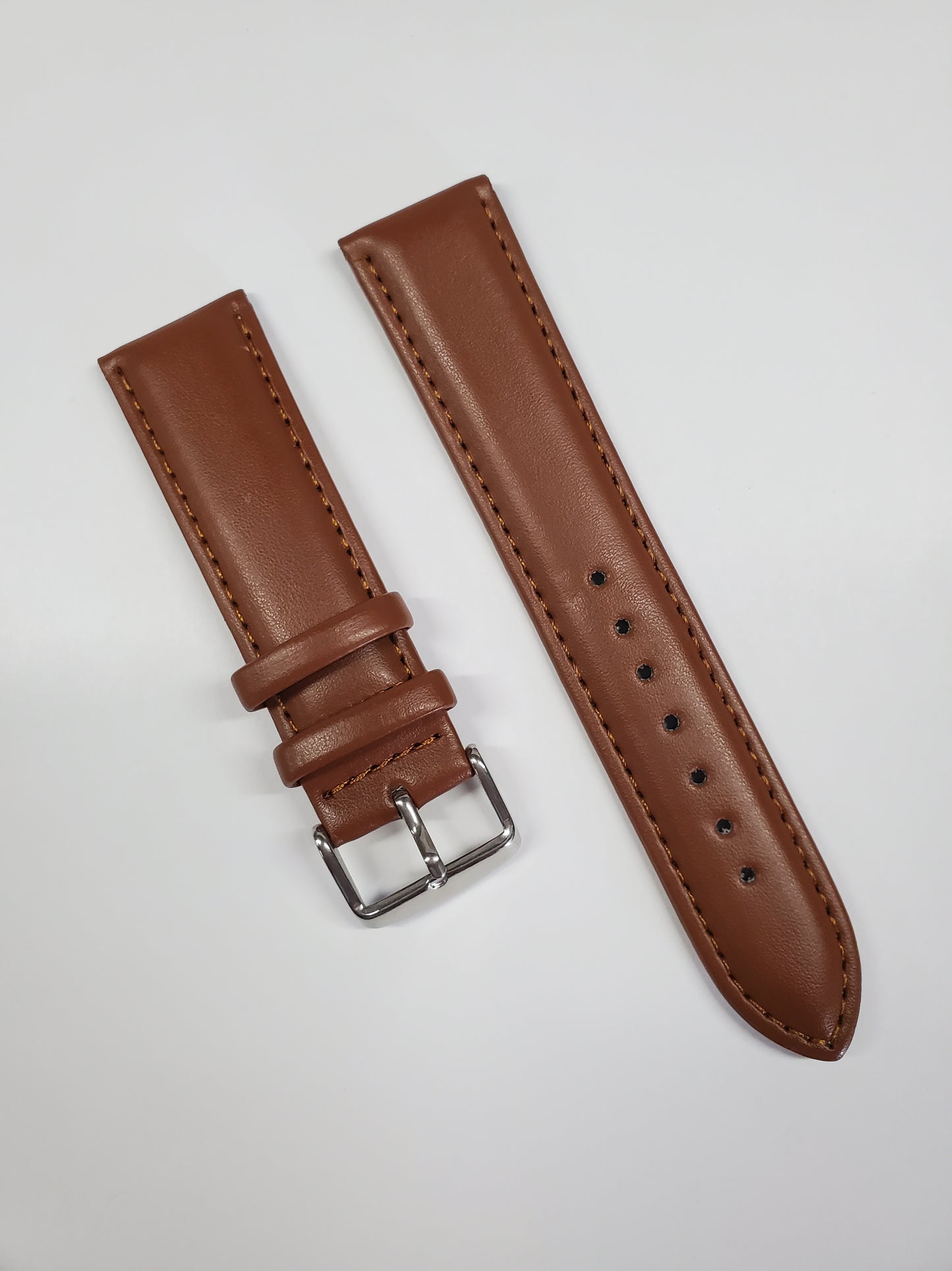 Brown Leather Strap with Brown Stitching and Steel Buckle