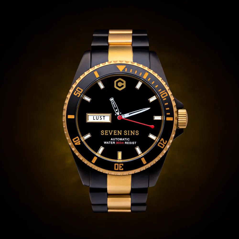 Black and 2024 gold automatic watch