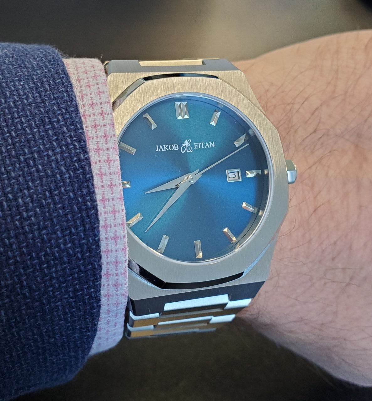 Jakob Eitan 41mm Sports Watch with Blue Dial and Stainless Steel case and Bracelet