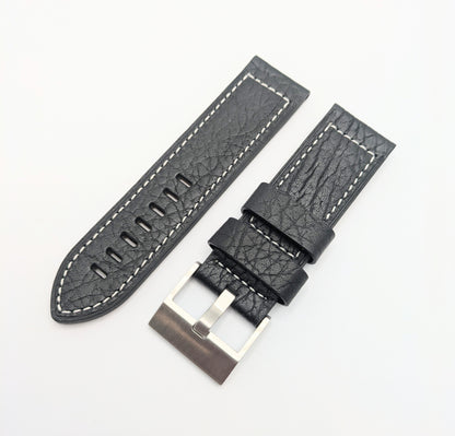 Buffalo Grain Leather Strap with Steel Buckle (avail. Black, Brown)