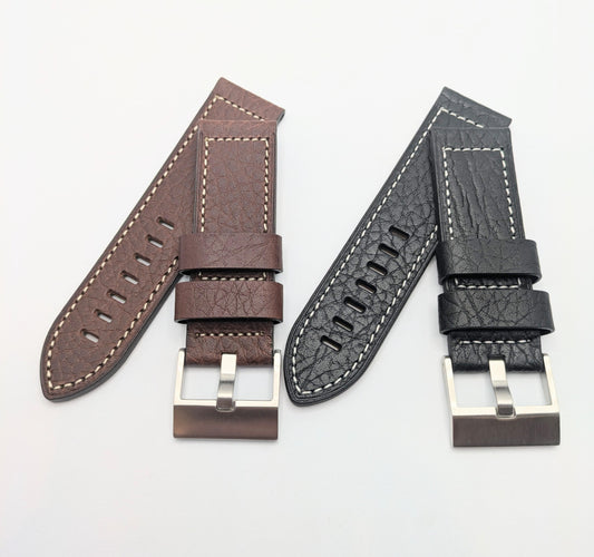 Buffalo Grain Leather Strap with Steel Buckle (avail. Black, Brown)