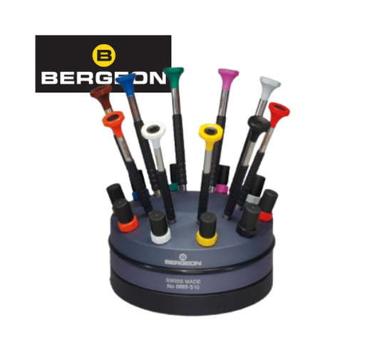 BERGEON 6899-S10 Set of 10 Stainless Steel Screwdrivers on Rotating Base