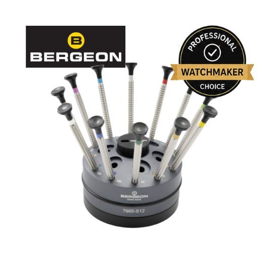 BERGEON 7965-S12 Set of 12 Stainless Steel Screwdrivers on Rotating Base