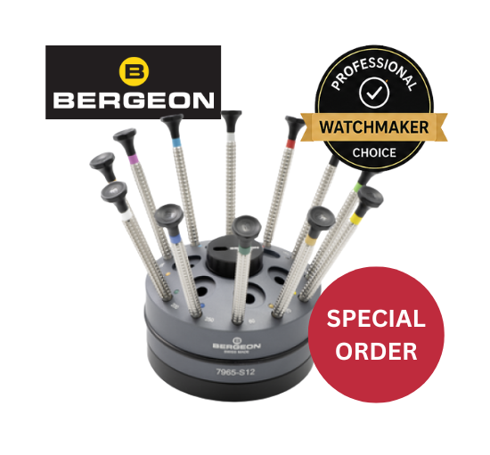 BERGEON 7965-S12 Set of 12 Stainless Steel Screwdrivers on Rotating Base
