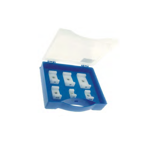 MSA06.530 HOROTEC® DIE ASSORTMENT

Assortment of 6 Delrin® screw-on rectangular dies for fitting snap-on case
backs or rectangular crystals.

Assortment contents (brass centre thread Ø 6 mm) :
MSA06.530-24 (1) Die, length ext. x int. 24 x 13 mm, width 13 mm, height 13 mm
MSA06.530-29 Die, length ext. x int. 29 x 18 mm, width 16 mm, height 13 mm
MSA06.530-34 Die, length ext. x int. 34 x 23 mm, width 19 mm, height 13 mm
MSA06.530-39 Die, length ext. x int. 39 x 28 mm, width 22 mm, height 13 mm
MSA06.530-44 Di
