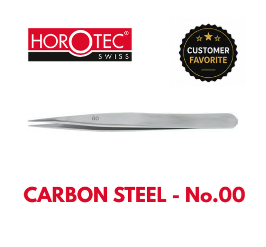 HOROTEC® Carbon Steel Tweezer, Flat Tips, Geneva Shape, No. 00