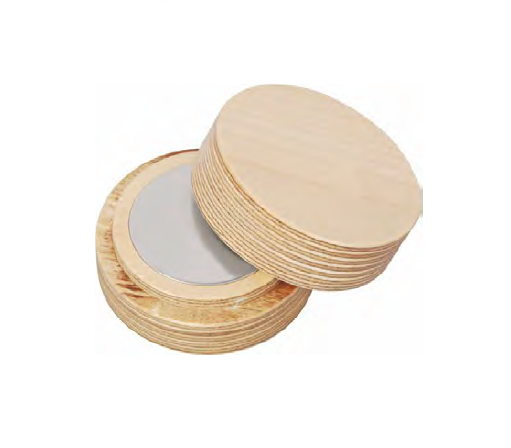 Diamantine Box, Circular Steel Plate in Birch Wood Box