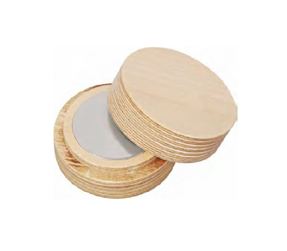 Diamantine Box, Circular Steel Plate in Birch Wood Box