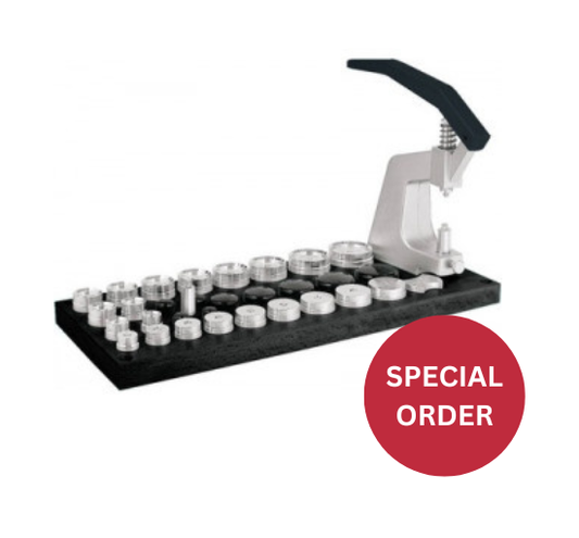 BERGEON 5500-A Complete Press for Crystals with 30 Dies on Wooden Base