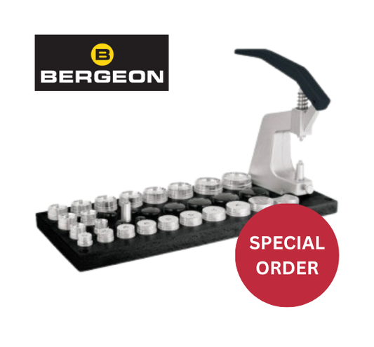BERGEON 5500-A Complete Press for Crystals with 30 Dies on Wooden Base