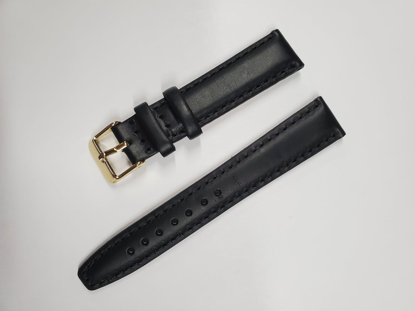 Black Leather Strap with Black Stitching and Gold-tone Buckle