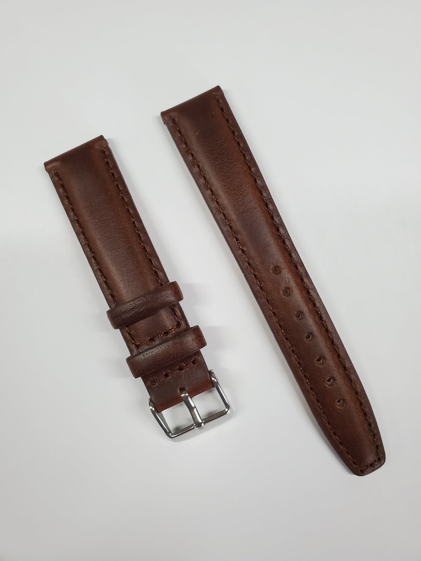 Brown Leather Strap with Brown Stitching and Steel Buckle