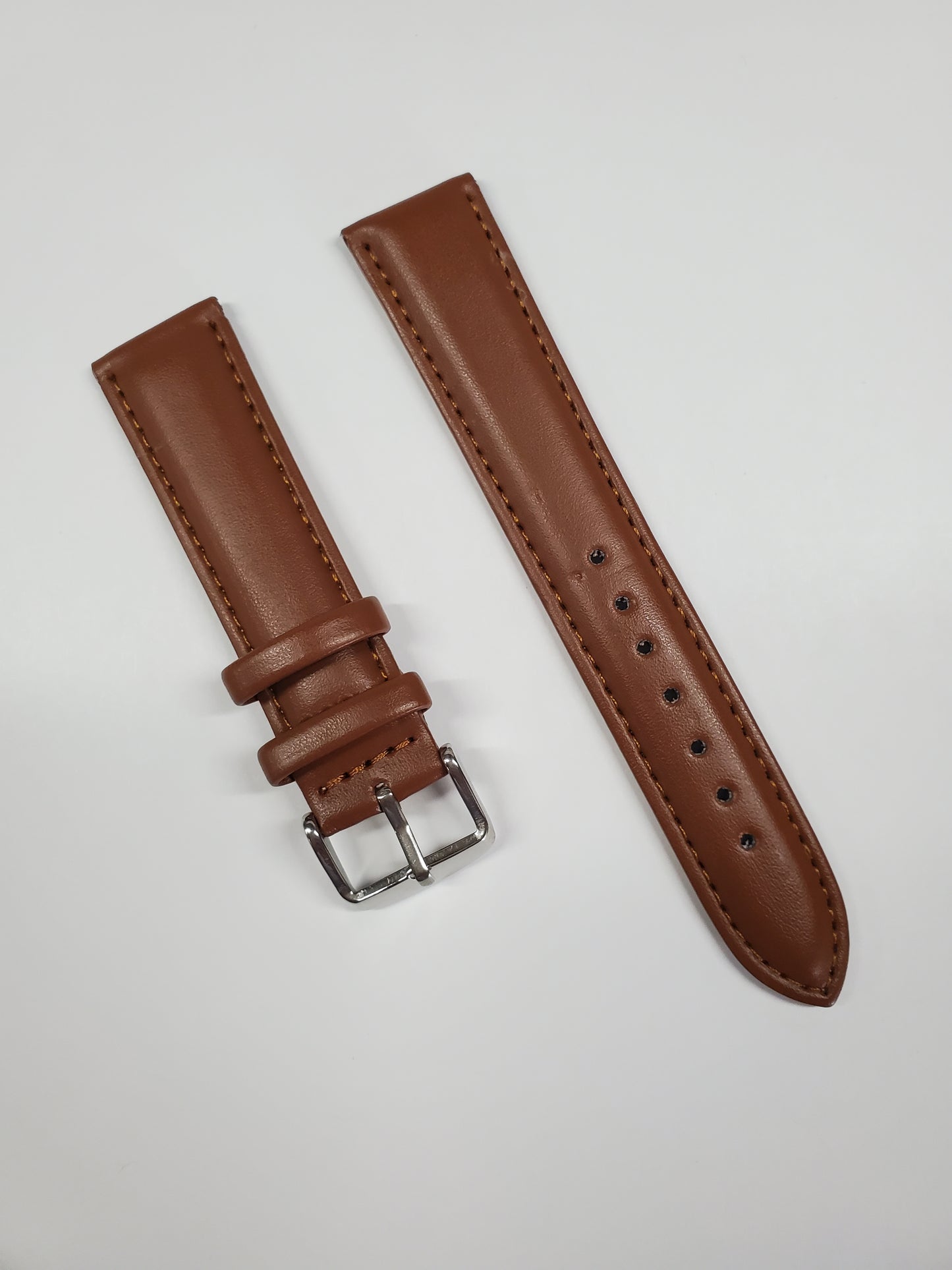 Brown Leather Strap with Brown Stitching and Steel Buckle