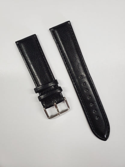 Black Leather Strap with Black Stitching and Steel Buckle