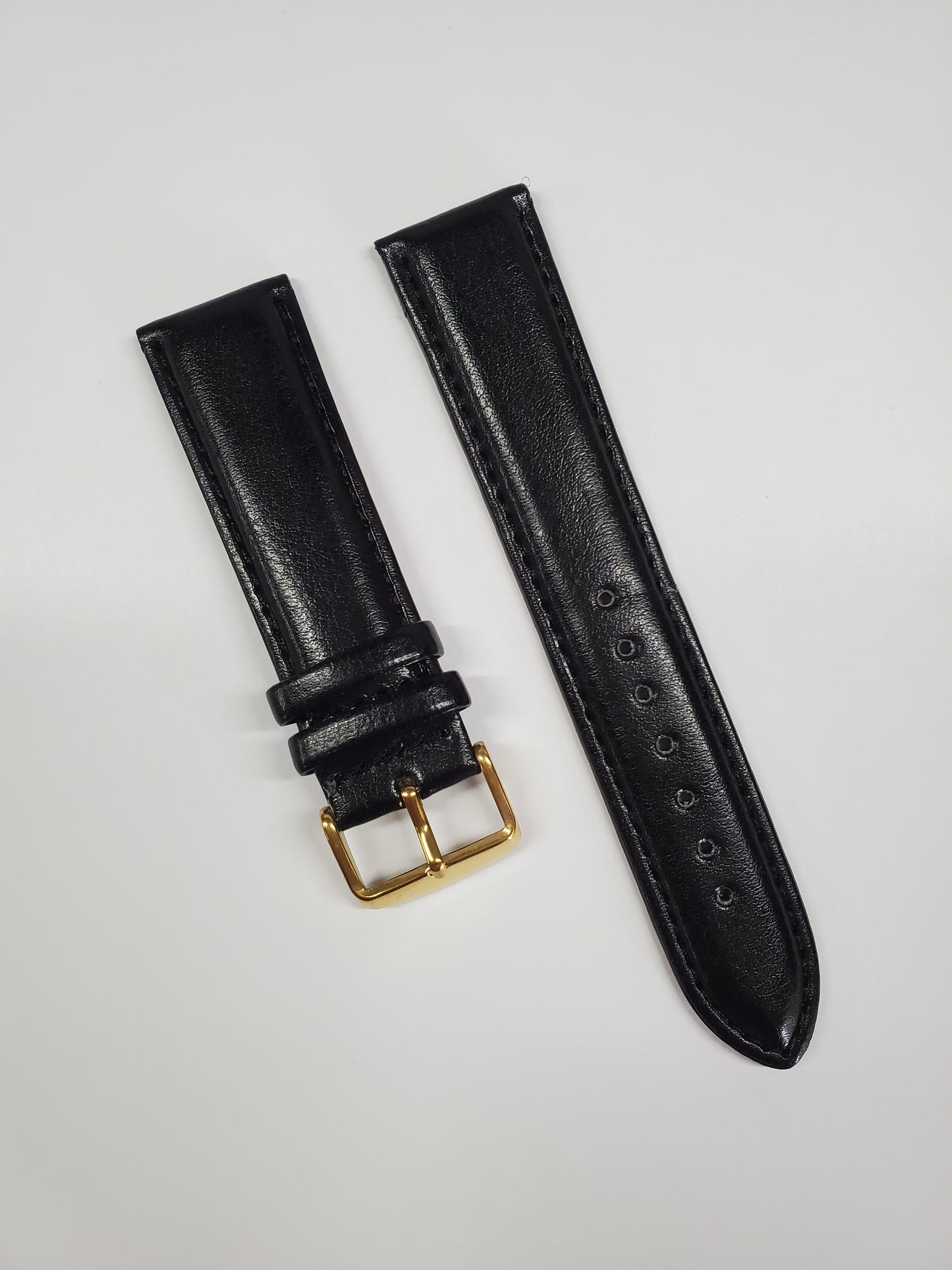 Black Leather Strap with Black Stitching and Gold-tone Buckle