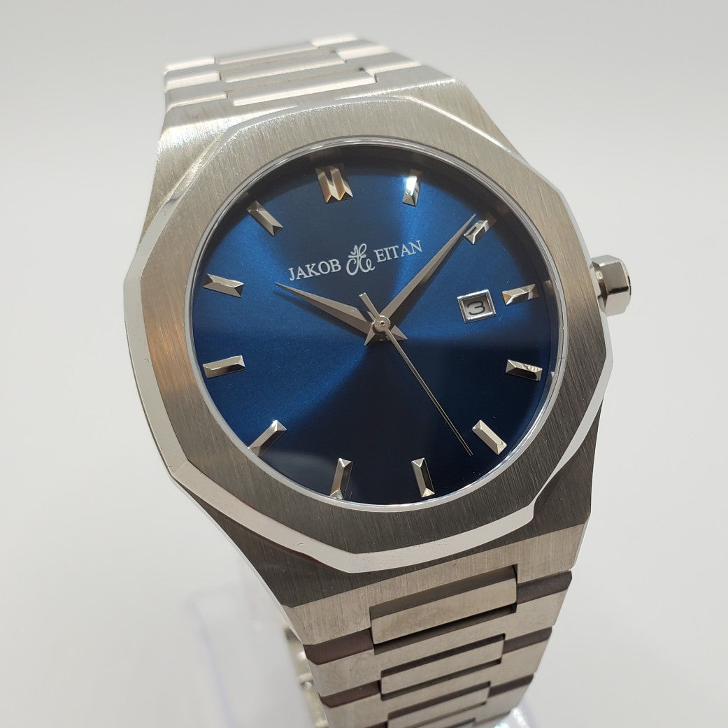 Jakob Eitan 41mm Sports Watch with Blue Dial and Stainless Steel case and Bracelet